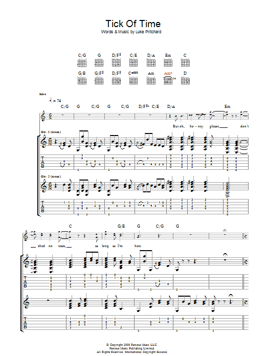 The Kooks Tick Of Time Sheet Music Notes & Chords for Guitar Tab - Download or Print PDF