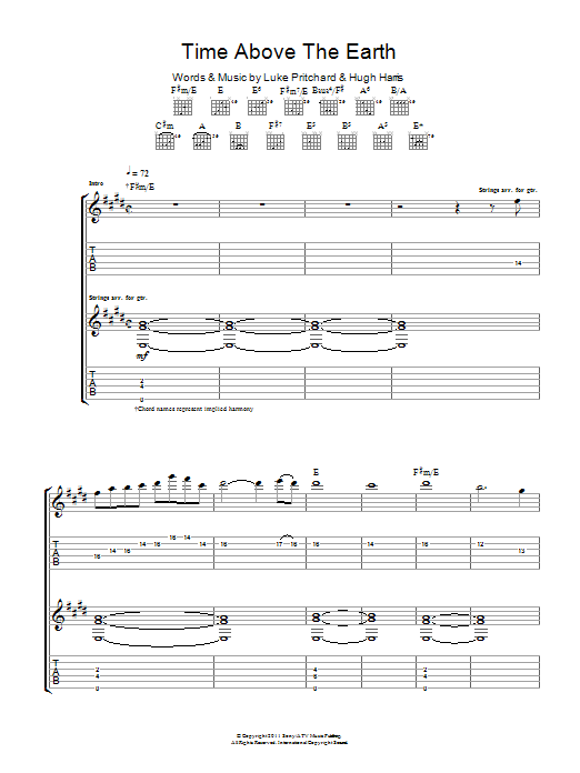 The Kooks Time Above The Earth Sheet Music Notes & Chords for Guitar Tab - Download or Print PDF