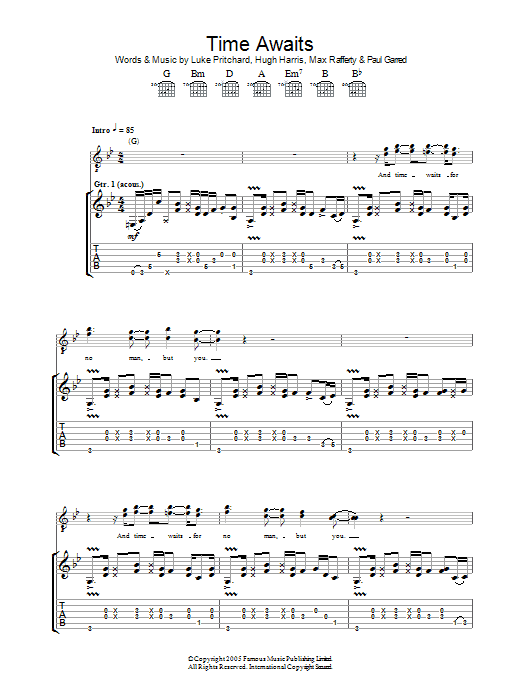 The Kooks Time Awaits Sheet Music Notes & Chords for Guitar Tab - Download or Print PDF