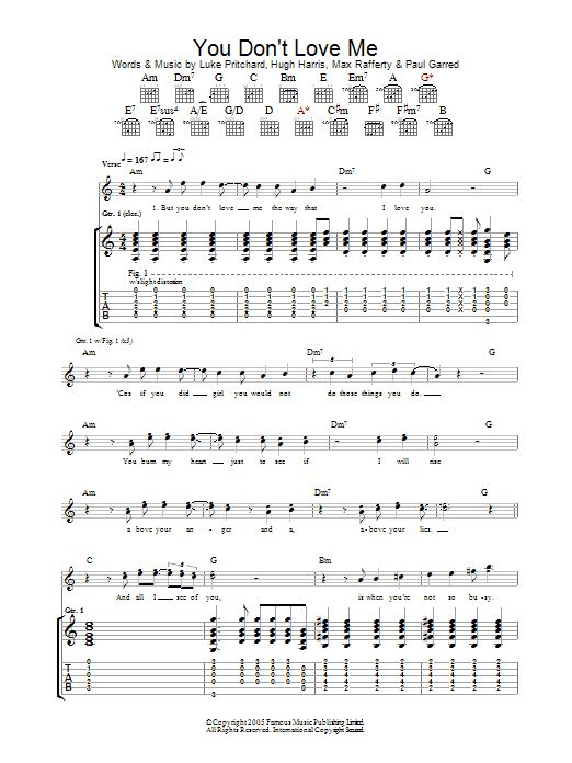 The Kooks You Don't Love Me Sheet Music Notes & Chords for Guitar Tab - Download or Print PDF