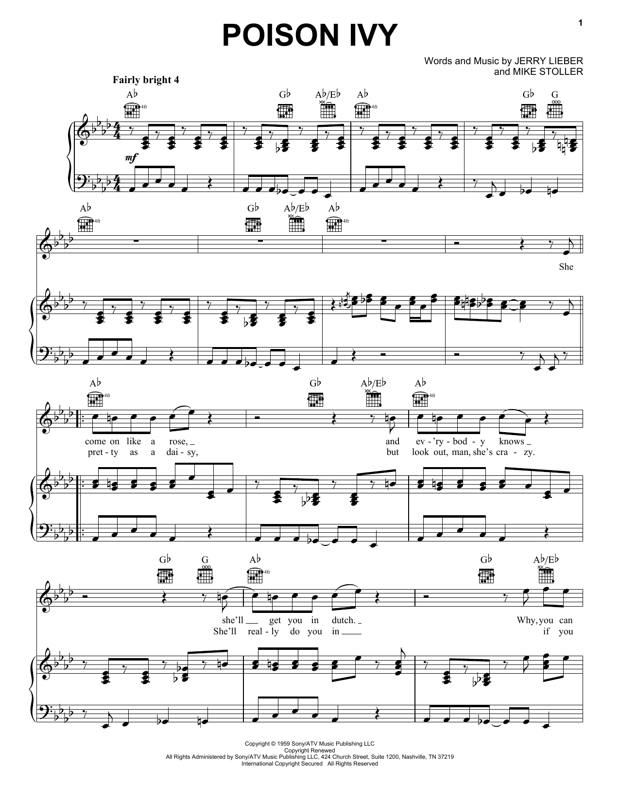 The Lambrettas Poison Ivy Sheet Music Notes & Chords for Piano, Vocal & Guitar (Right-Hand Melody) - Download or Print PDF