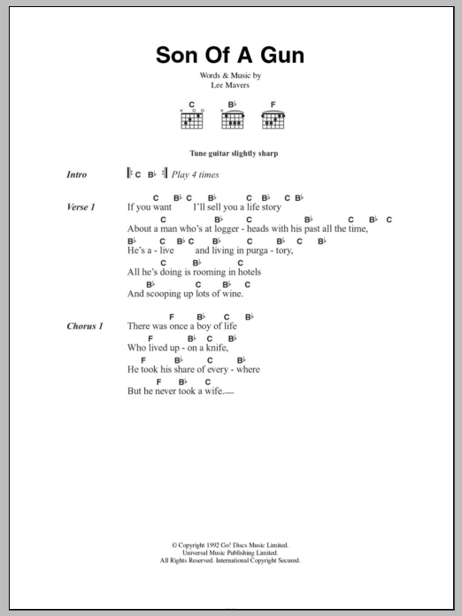 The La's Son Of A Gun Sheet Music Notes & Chords for Lyrics & Chords - Download or Print PDF