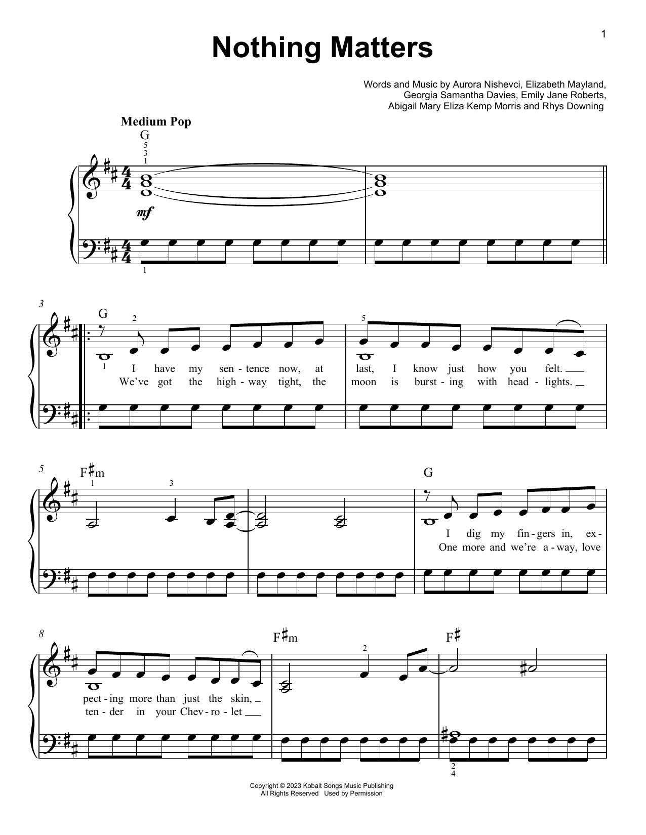 The Last Dinner Party Nothing Matters Sheet Music Notes & Chords for Really Easy Piano - Download or Print PDF