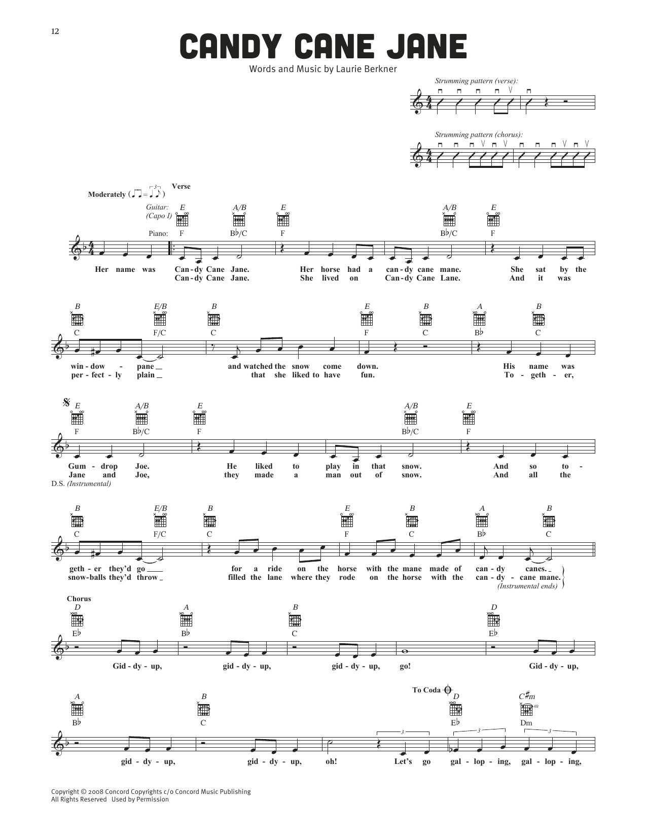 The Laurie Berkner Band Candy Cane Jane Sheet Music Notes & Chords for Lead Sheet / Fake Book - Download or Print PDF The Laurie Berkner Band Candy Cane Jane Sheet Music Notes & Chords for Lead Sheet / Fake Book - Download or Print PDF
