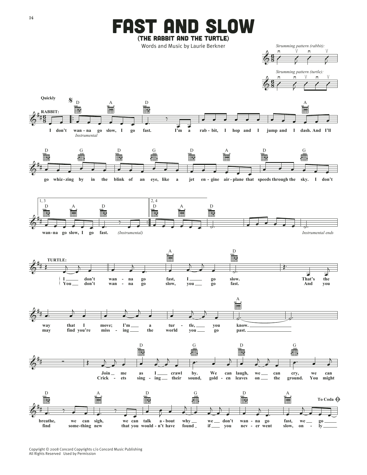 The Laurie Berkner Band Fast And Slow (The Rabbit And The Turtle) Sheet Music Notes & Chords for Lead Sheet / Fake Book - Download or Print PDF The Laurie Berkner Band Fast And Slow (The Rabbit And The Turtle) Sheet Music Notes & Chords for Lead Sheet / Fake Book - Download or Print PDF