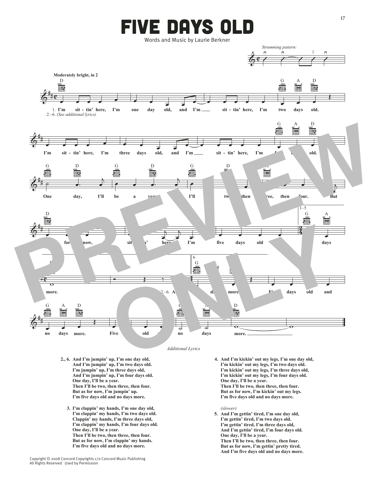 The Laurie Berkner Band Five Days Old Sheet Music Notes & Chords for Lead Sheet / Fake Book - Download or Print PDF The Laurie Berkner Band Five Days Old Sheet Music Notes & Chords for Lead Sheet / Fake Book - Download or Print PDF