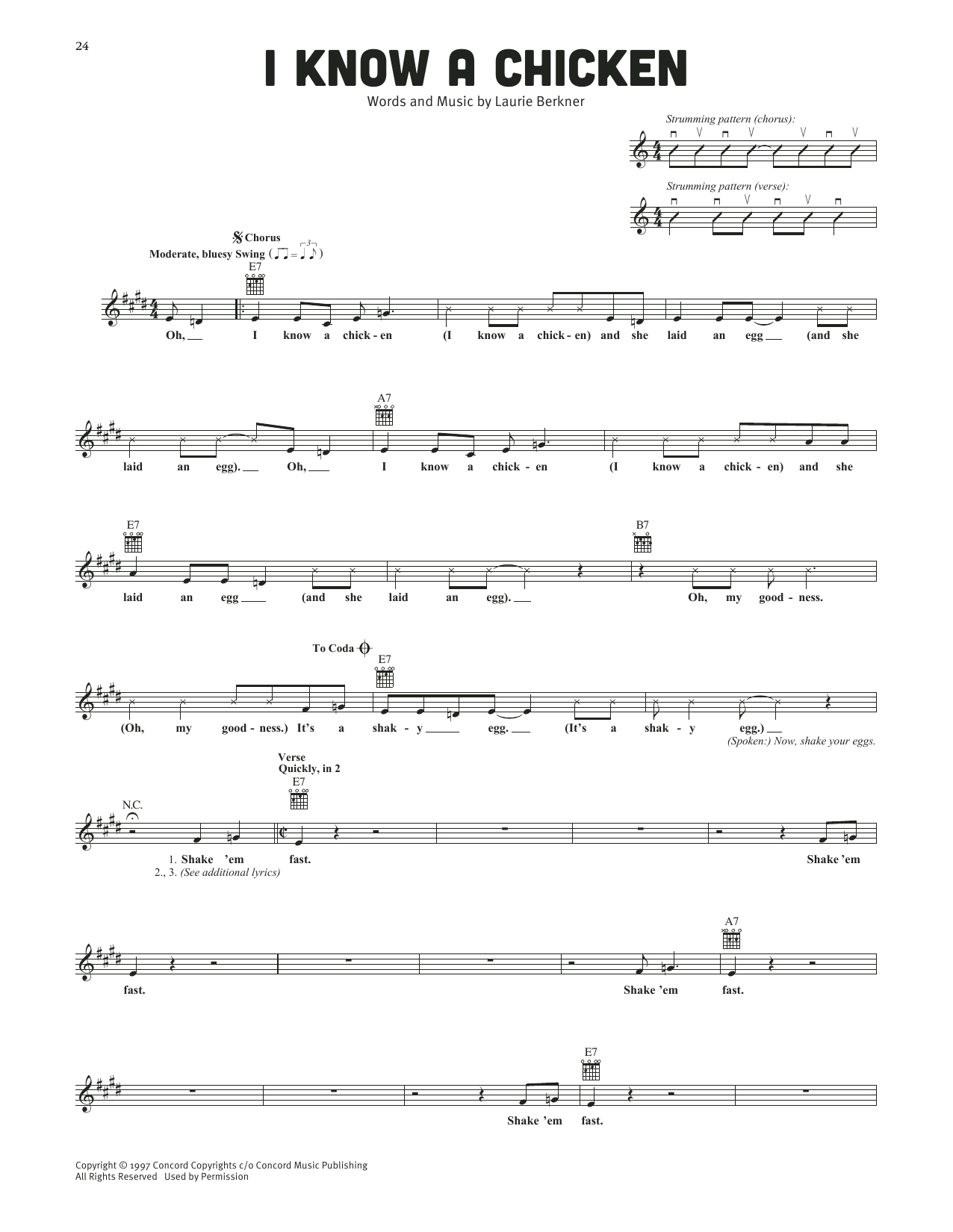 The Laurie Berkner Band I Know A Chicken Sheet Music Notes & Chords for Lead Sheet / Fake Book - Download or Print PDF The Laurie Berkner Band I Know A Chicken Sheet Music Notes & Chords for Lead Sheet / Fake Book - Download or Print PDF