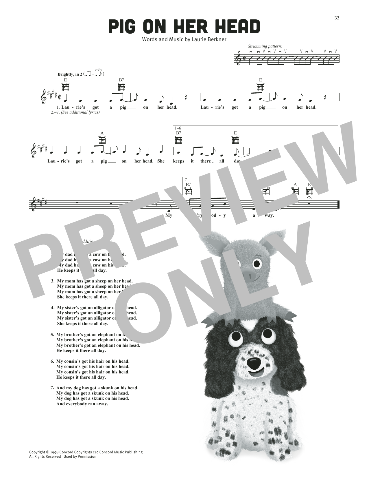 The Laurie Berkner Band Pig On Her Head Sheet Music Notes & Chords for Lead Sheet / Fake Book - Download or Print PDF The Laurie Berkner Band Pig On Her Head Sheet Music Notes & Chords for Lead Sheet / Fake Book - Download or Print PDF