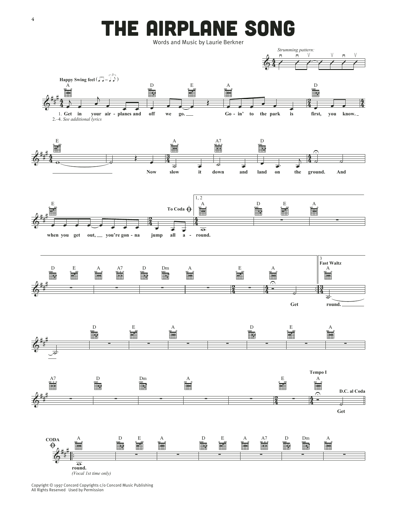 The Laurie Berkner Band The Airplane Song Sheet Music Notes & Chords for Lead Sheet / Fake Book - Download or Print PDF The Laurie Berkner Band The Airplane Song Sheet Music Notes & Chords for Lead Sheet / Fake Book - Download or Print PDF
