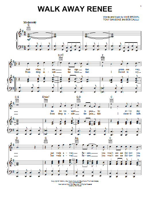 The Left Banke Walk Away Renee Sheet Music Notes & Chords for Lead Sheet / Fake Book - Download or Print PDF