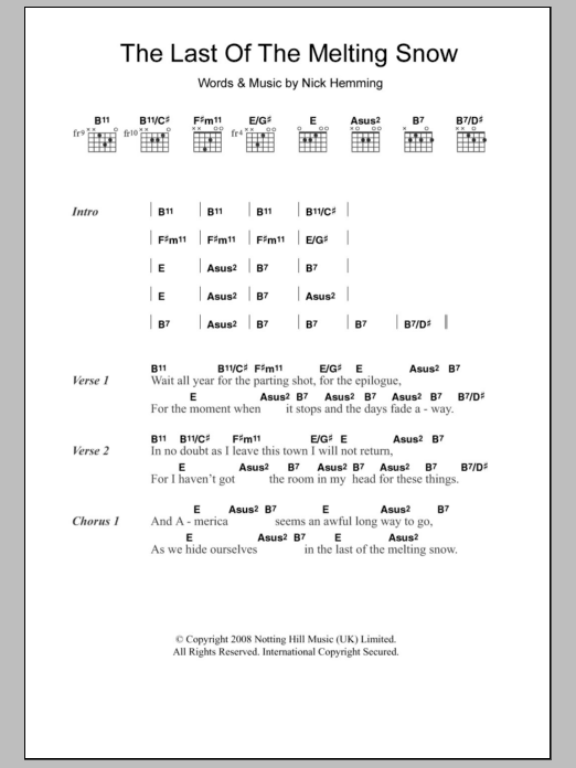 The Leisure Society The Last Of The Melting Snow Sheet Music Notes & Chords for Lyrics & Chords - Download or Print PDF