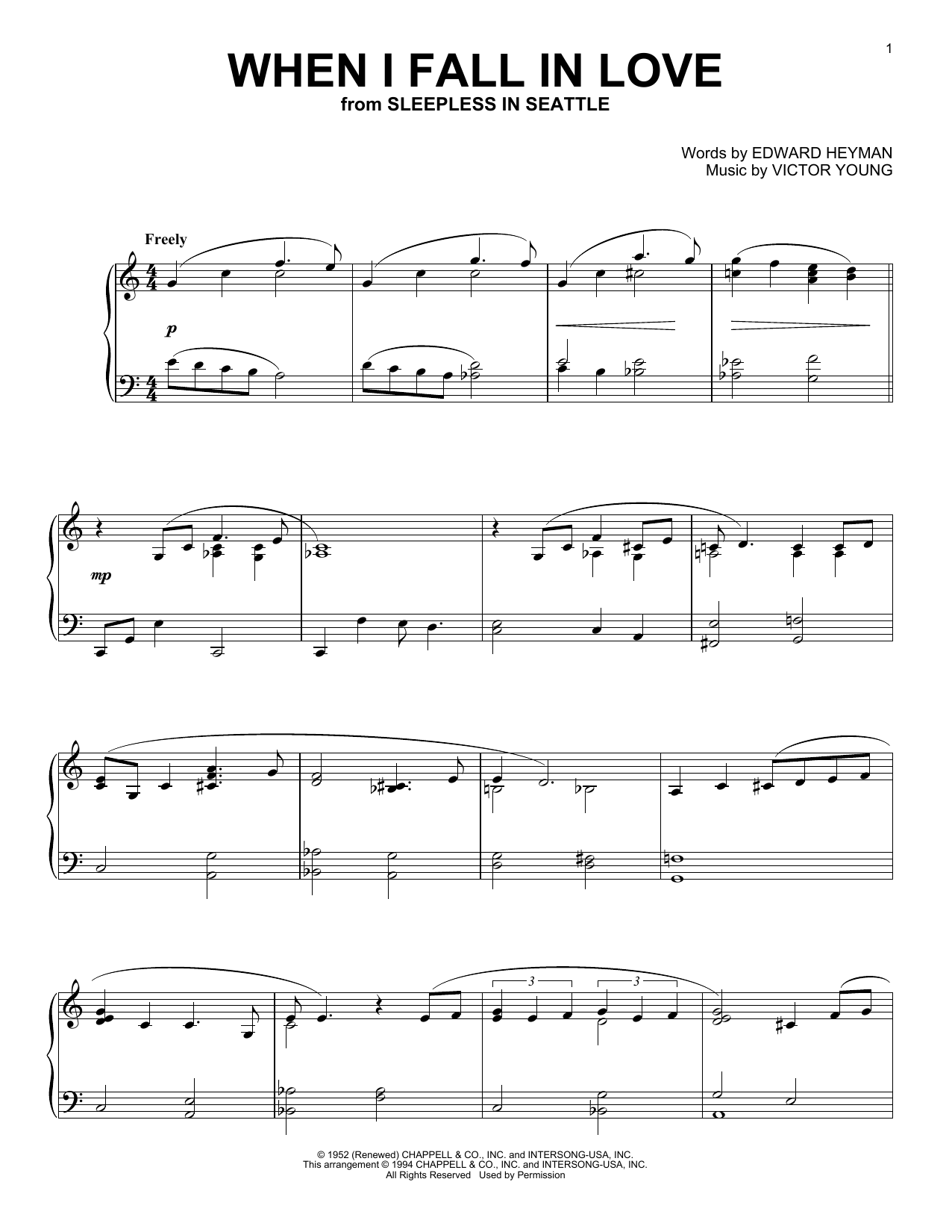 The Lettermen When I Fall In Love Sheet Music Notes & Chords for Piano - Download or Print PDF