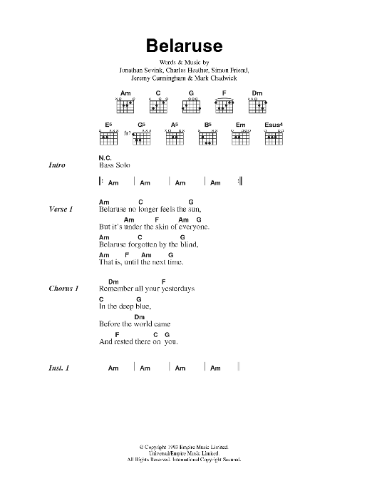 The Levellers Belaruse Sheet Music Notes & Chords for Lyrics & Chords - Download or Print PDF