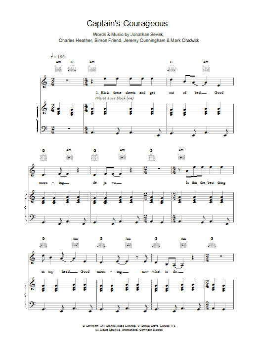 The Levellers Captain's Courageous Sheet Music Notes & Chords for Piano, Vocal & Guitar - Download or Print PDF