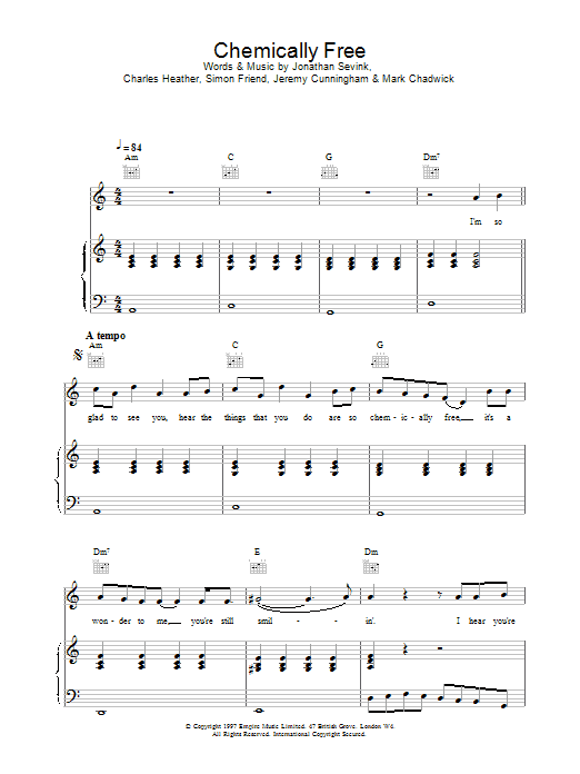 The Levellers Chemically Free Sheet Music Notes & Chords for Piano, Vocal & Guitar - Download or Print PDF