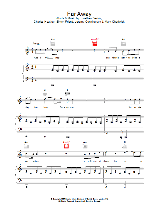 The Levellers Far Away Sheet Music Notes & Chords for Piano, Vocal & Guitar - Download or Print PDF