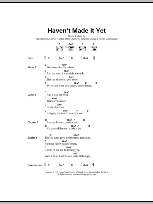 The Levellers Haven't Made It Yet Sheet Music Notes & Chords for Lyrics & Chords - Download or Print PDF