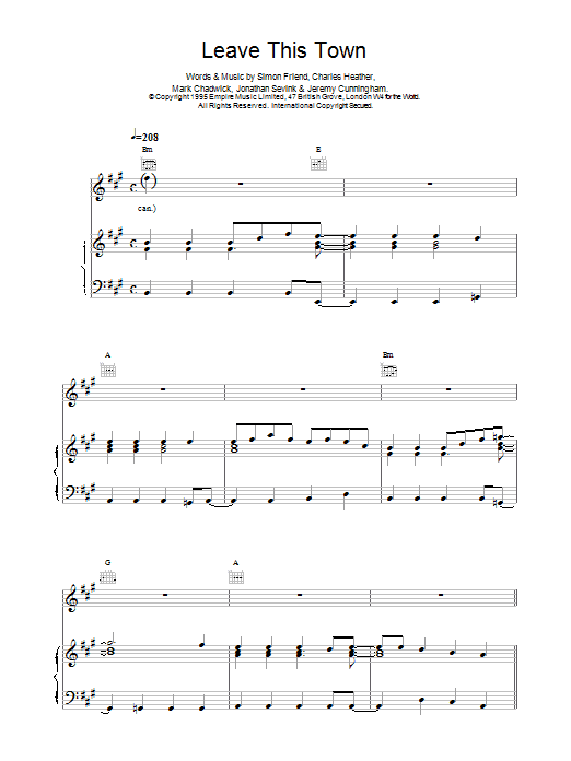 The Levellers Leave This Town Sheet Music Notes & Chords for Piano, Vocal & Guitar (Right-Hand Melody) - Download or Print PDF