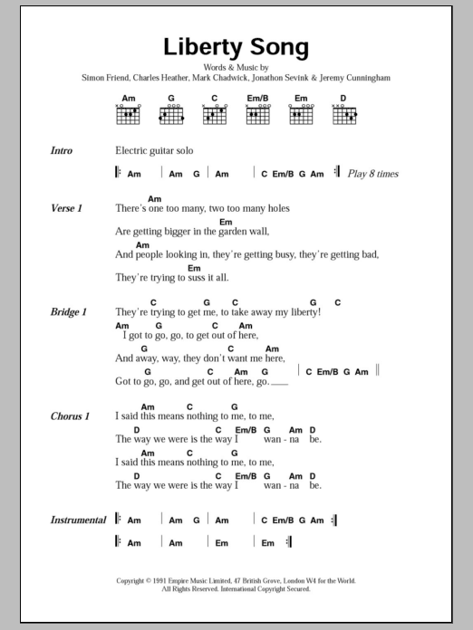 The Levellers Liberty Song Sheet Music Notes & Chords for Lyrics & Chords - Download or Print PDF