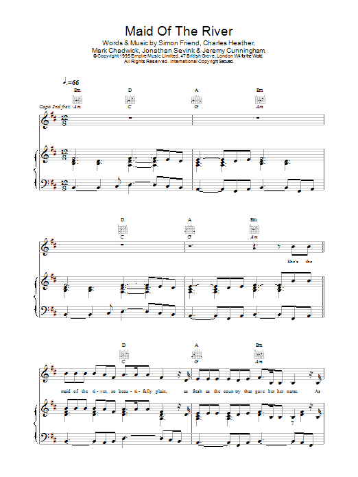 The Levellers Maid Of The River Sheet Music Notes & Chords for Piano, Vocal & Guitar (Right-Hand Melody) - Download or Print PDF