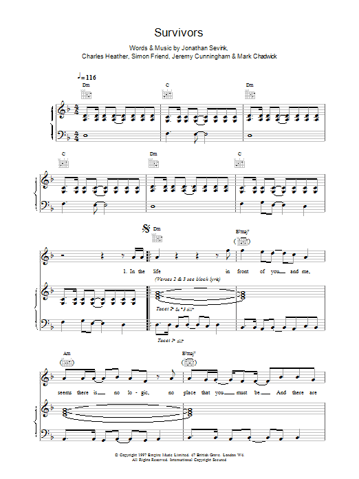 The Levellers Survivors Sheet Music Notes & Chords for Piano, Vocal & Guitar - Download or Print PDF