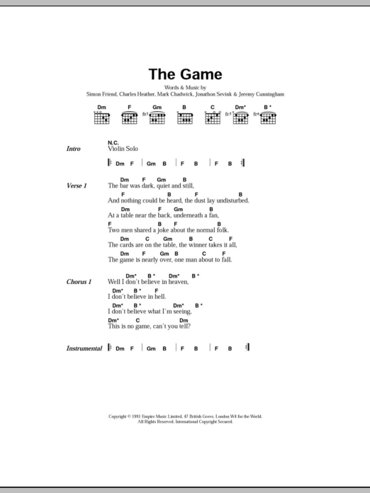 The Levellers The Game Sheet Music Notes & Chords for Lyrics & Chords - Download or Print PDF