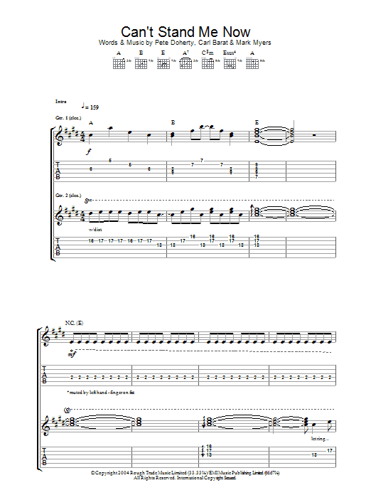 The Libertines Can't Stand Me Now Sheet Music Notes & Chords for Guitar Tab - Download or Print PDF