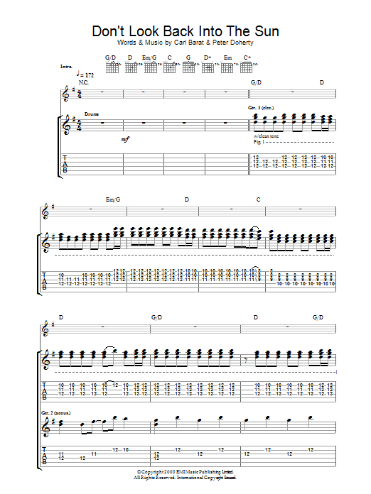 The Libertines Don't Look Back Into The Sun Sheet Music Notes & Chords for Guitar Tab - Download or Print PDF