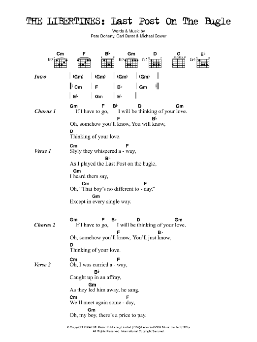 The Libertines Last Post On The Bugle Sheet Music Notes & Chords for Lyrics & Chords - Download or Print PDF