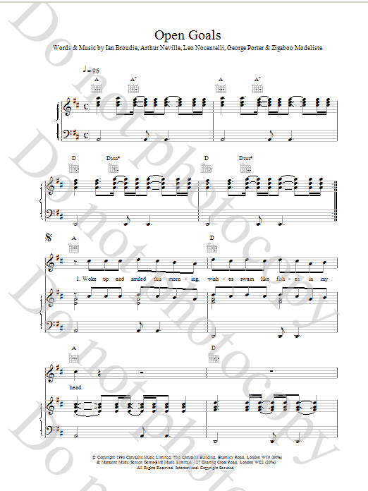 The Lightning Seeds Open Goals Sheet Music Notes & Chords for Piano, Vocal & Guitar (Right-Hand Melody) - Download or Print PDF