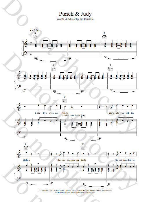 The Lightning Seeds Punch & Judy Sheet Music Notes & Chords for Piano, Vocal & Guitar (Right-Hand Melody) - Download or Print PDF