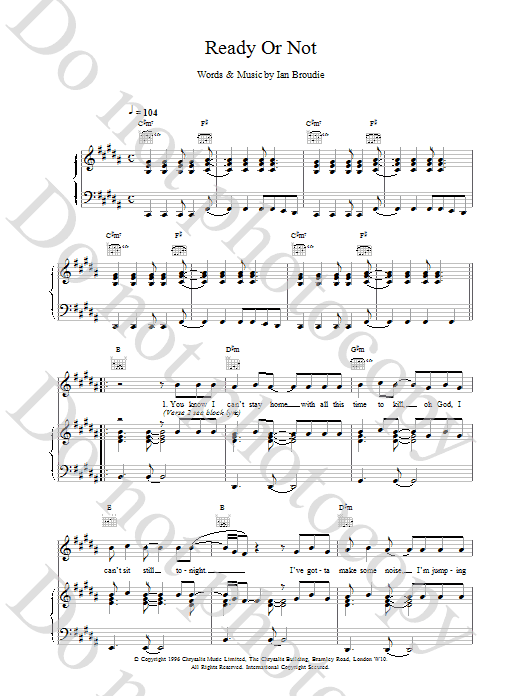 The Lightning Seeds Ready Or Not Sheet Music Notes & Chords for Piano, Vocal & Guitar (Right-Hand Melody) - Download or Print PDF