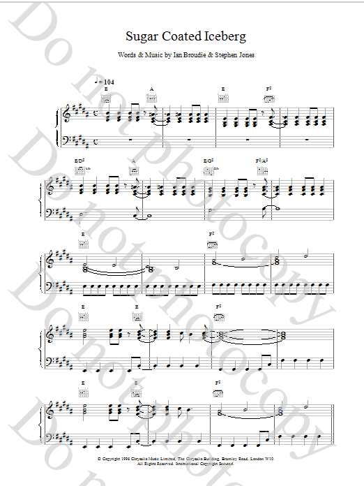 The Lightning Seeds Sugar Coated Iceberg Sheet Music Notes & Chords for Piano, Vocal & Guitar (Right-Hand Melody) - Download or Print PDF