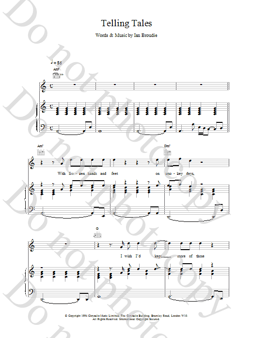 The Lightning Seeds Telling Tales Sheet Music Notes & Chords for Piano, Vocal & Guitar (Right-Hand Melody) - Download or Print PDF