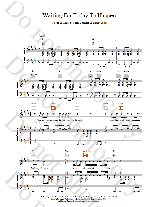 The Lightning Seeds Waiting For Today To Happen Sheet Music Notes & Chords for Piano, Vocal & Guitar (Right-Hand Melody) - Download or Print PDF