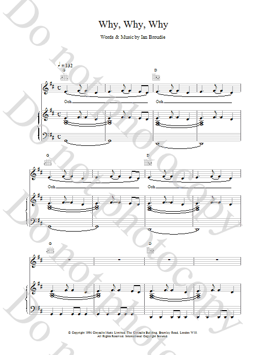 The Lightning Seeds Why, Why, Why Sheet Music Notes & Chords for Piano, Vocal & Guitar (Right-Hand Melody) - Download or Print PDF