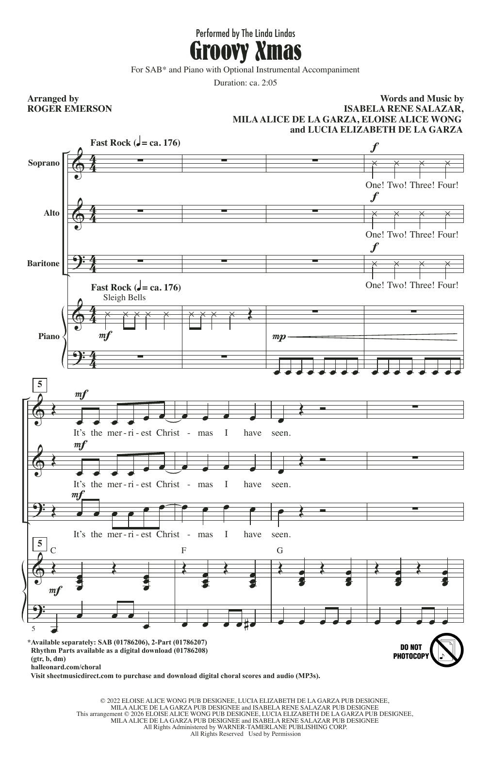 The Linda Lindas Groovy Xmas (arr. Roger Emerson) Sheet Music Notes & Chords for SAB Choir - Download or Print PDF