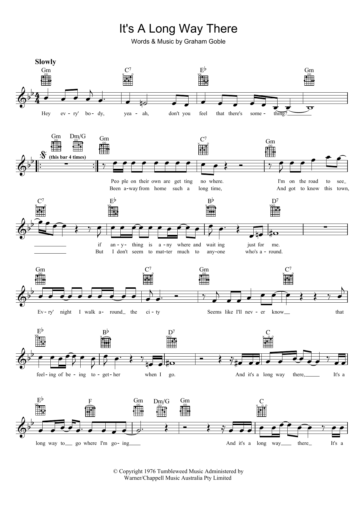 The Little River Band It's A Long Way There Sheet Music Notes & Chords for Melody Line, Lyrics & Chords - Download or Print PDF