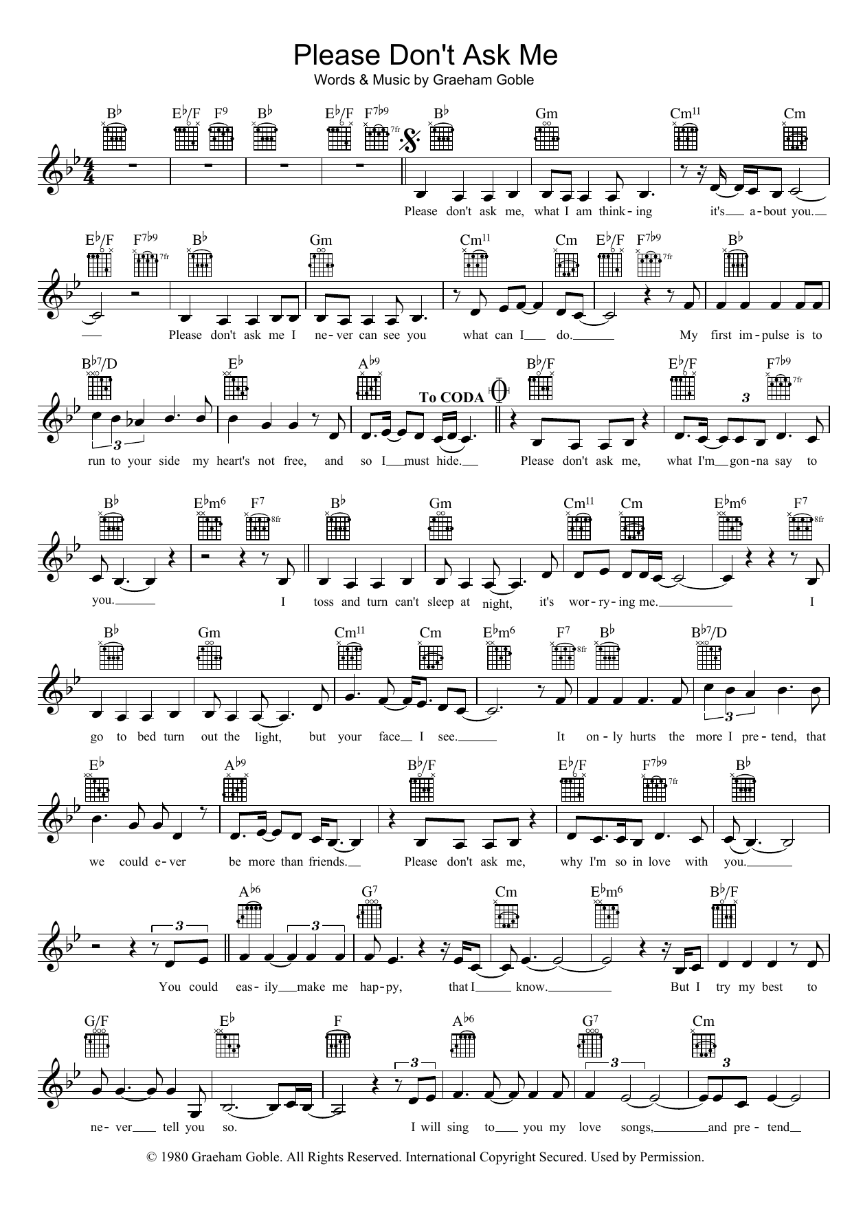 The Little River Band Please Don't Ask Me Sheet Music Notes & Chords for Melody Line, Lyrics & Chords - Download or Print PDF