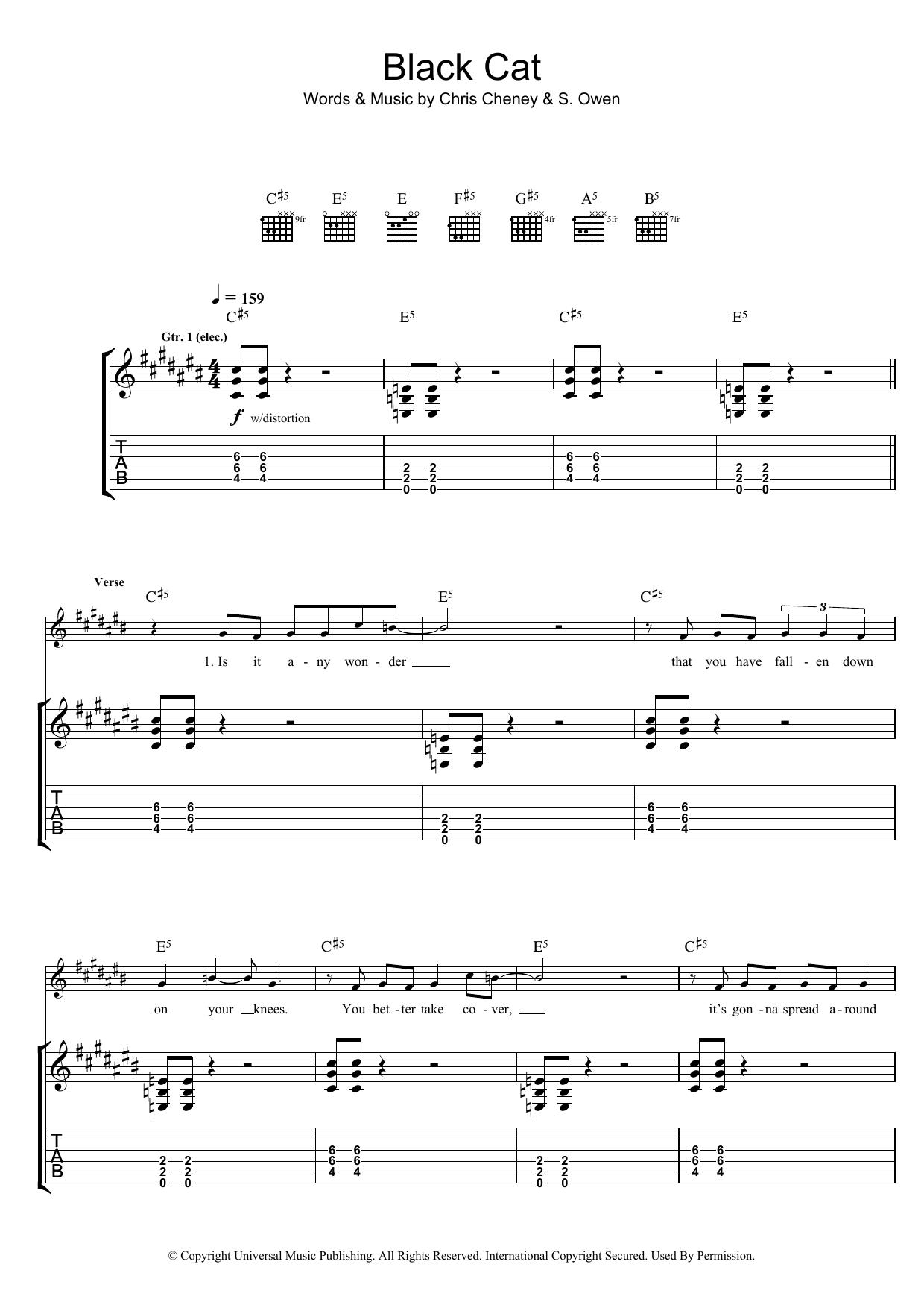 The Living End Black Cat Sheet Music Notes & Chords for Guitar Tab - Download or Print PDF