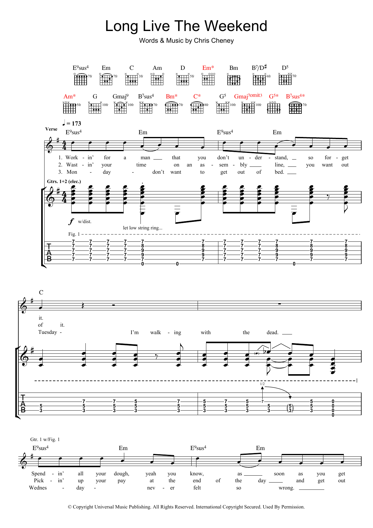 The Living End Long Live The Weekend Sheet Music Notes & Chords for Guitar Tab - Download or Print PDF