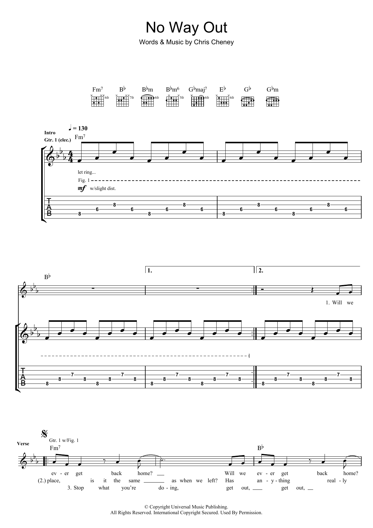 The Living End No Way Out Sheet Music Notes & Chords for Guitar Tab - Download or Print PDF