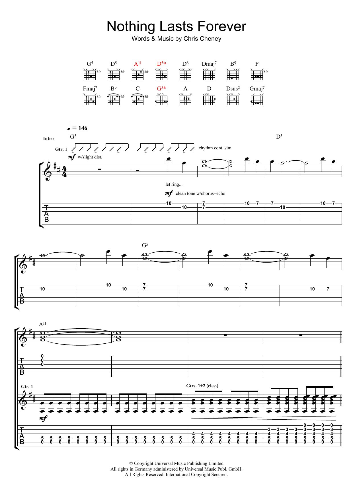 The Living End Nothing Lasts Forever Sheet Music Notes & Chords for Guitar Tab - Download or Print PDF