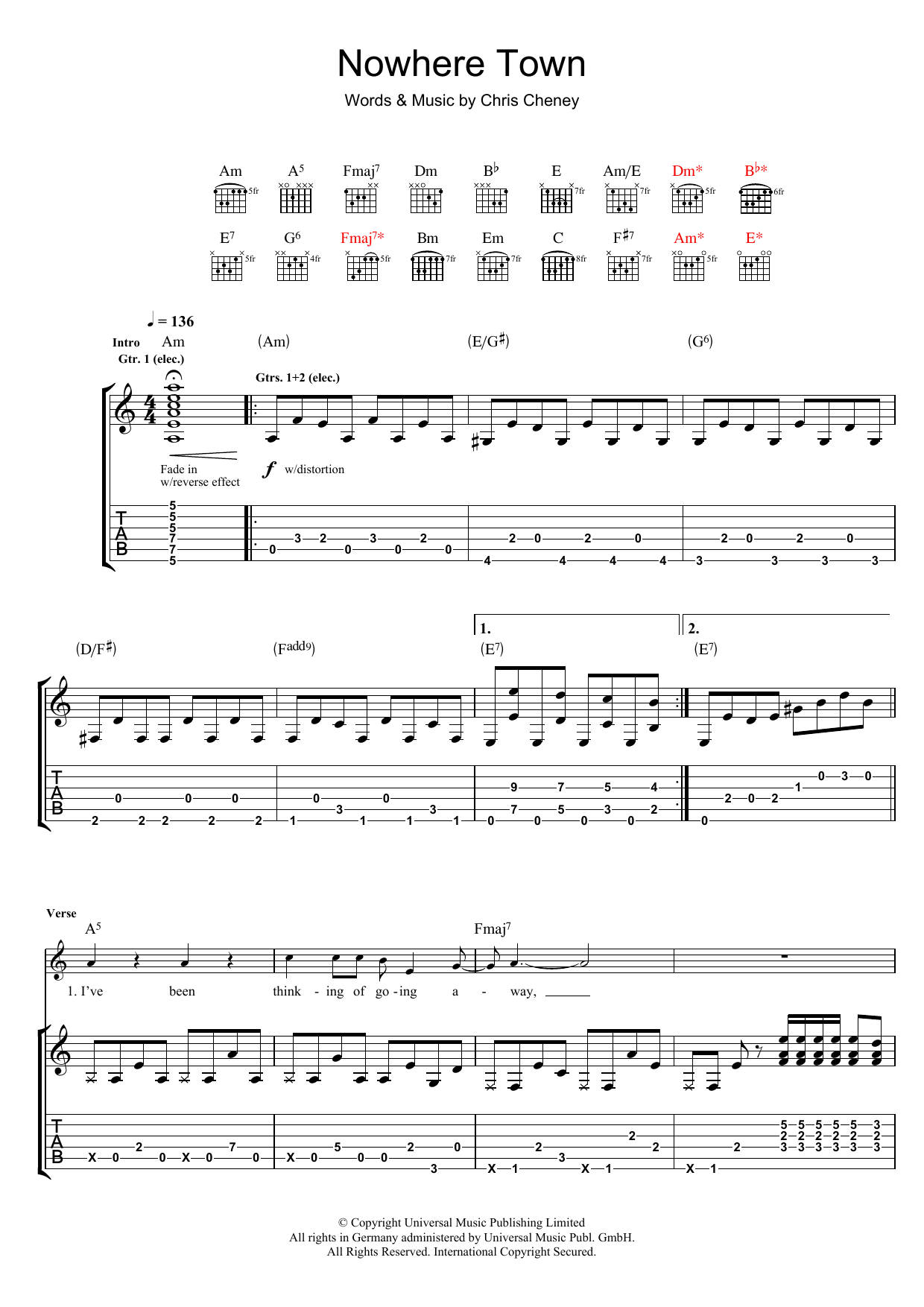 The Living End Nowhere Town Sheet Music Notes & Chords for Guitar Tab - Download or Print PDF