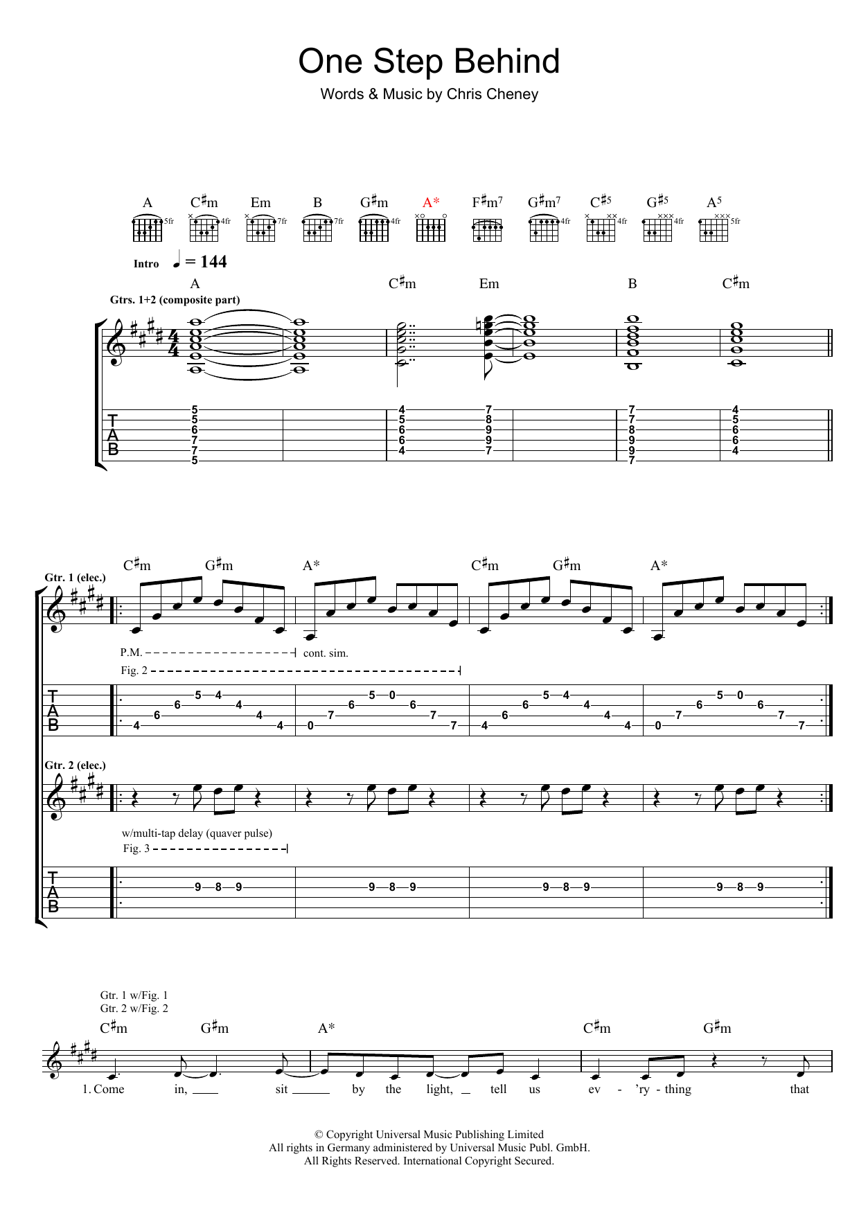The Living End One Step Behind Sheet Music Notes & Chords for Guitar Tab - Download or Print PDF