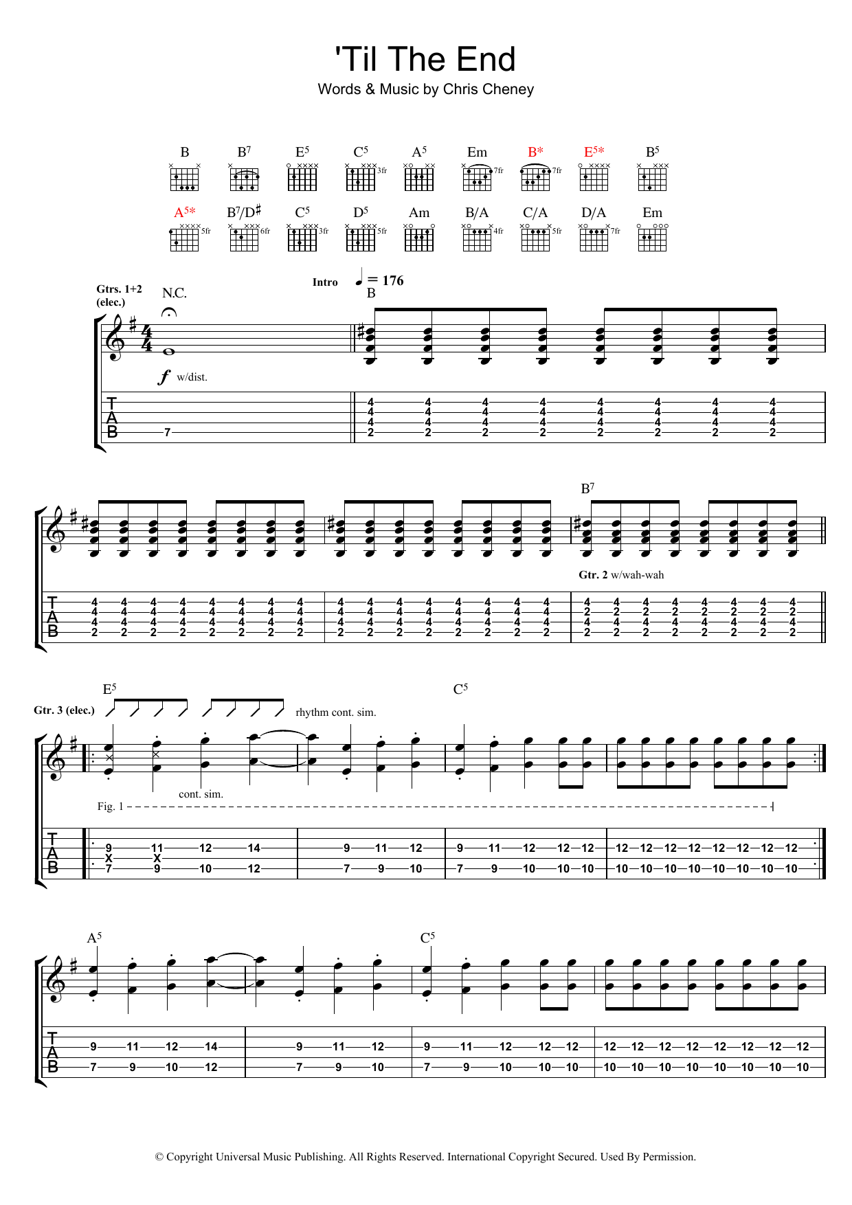 The Living End 'Til The End Sheet Music Notes & Chords for Guitar Tab - Download or Print PDF