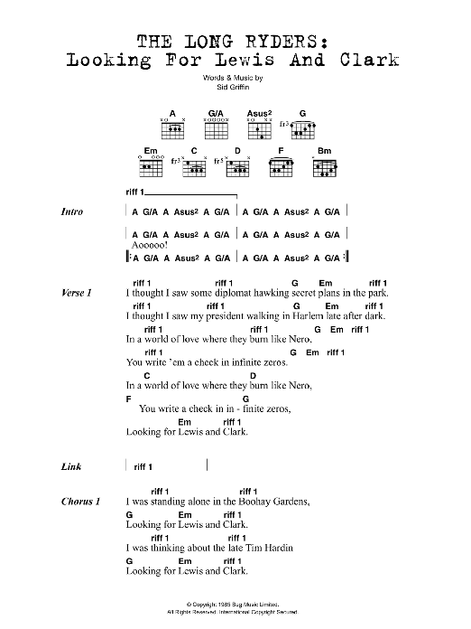 The Long Ryders Looking For Lewis And Clark Sheet Music Notes & Chords for Lyrics & Chords - Download or Print PDF