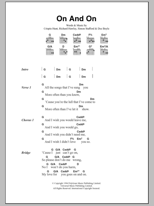 The Longpigs On And On Sheet Music Notes & Chords for Lyrics & Chords - Download or Print PDF