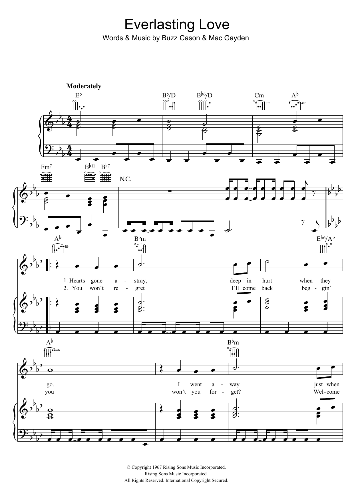 The Love Affair Everlasting Love Sheet Music Notes & Chords for Lyrics & Chords - Download or Print PDF
