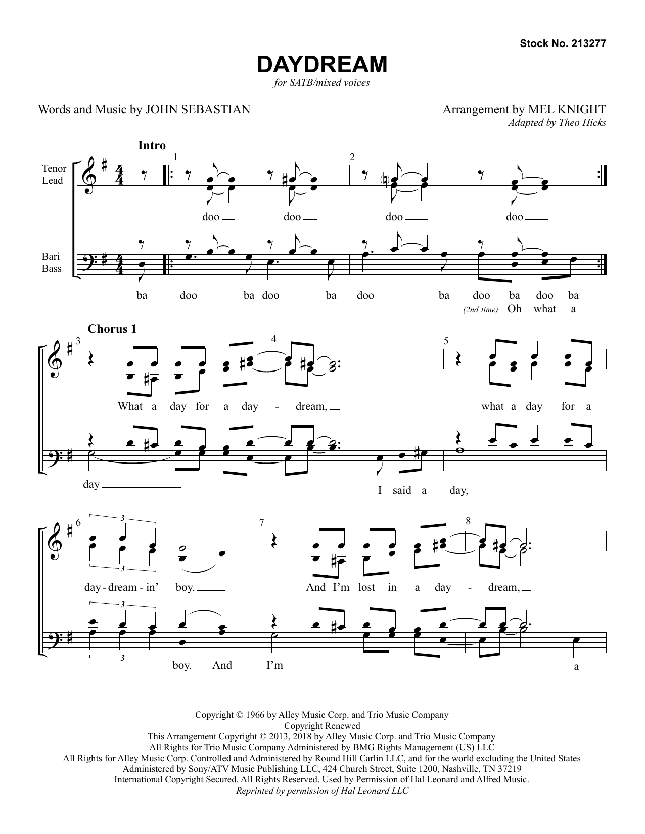 The Lovin' Spoonful Daydream (arr. Mel Knight) Sheet Music Notes & Chords for SATB Choir - Download or Print PDF